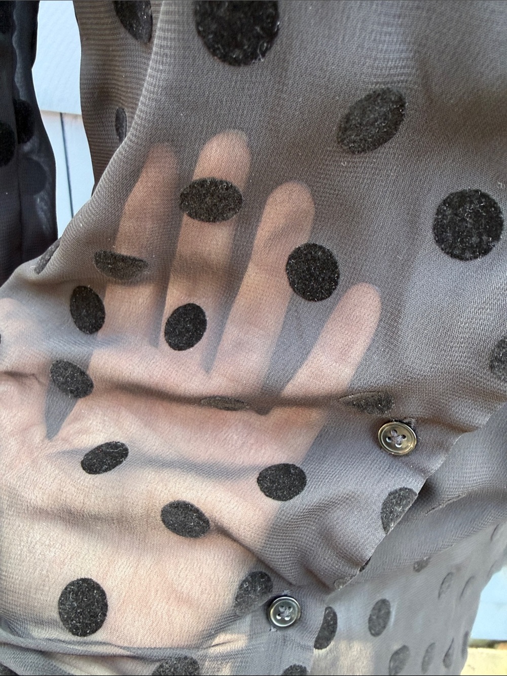 Polka Dot Button-Down Shirt Blouse in Taupe with Black Dots medium velvet - Picture 4 of 10